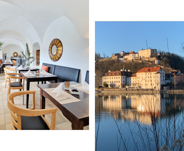 Hotel Schoss Ort in der Altstadt von Passau. direkt am Flussufer des Inns